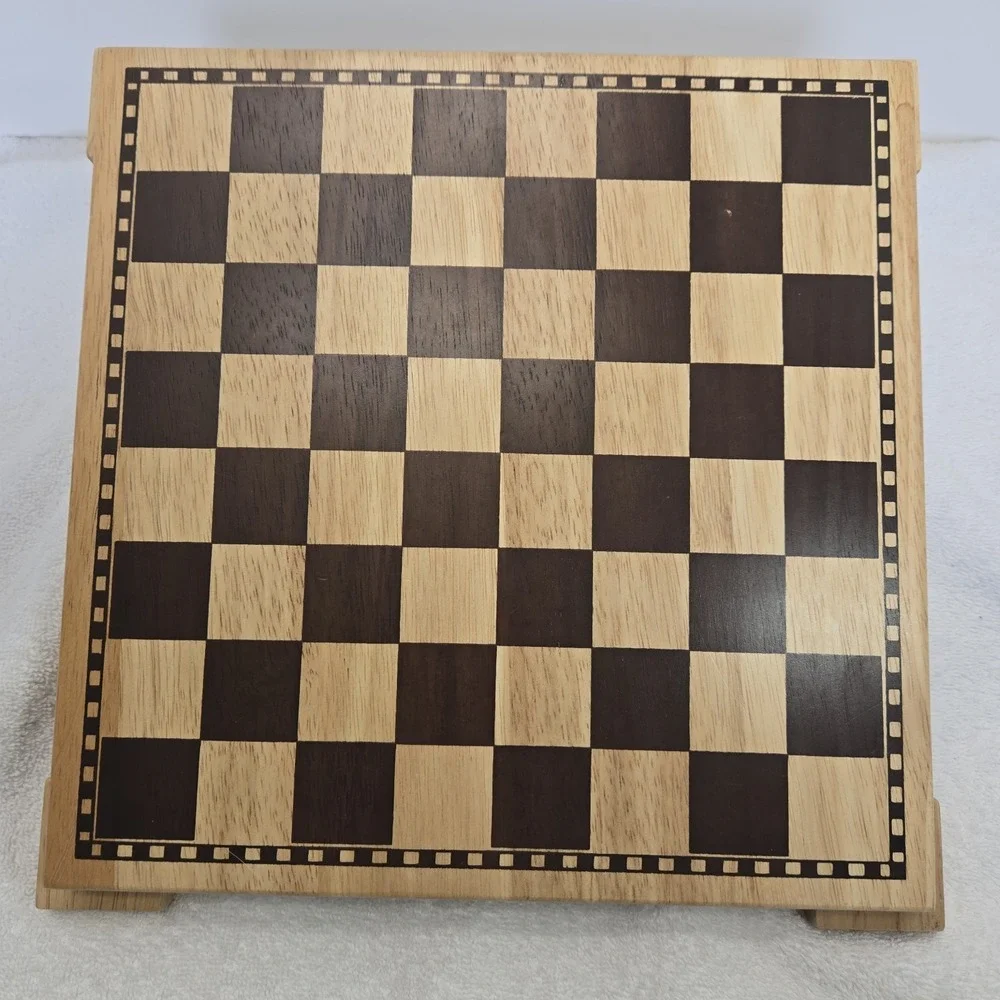 Vintage Unbranded Wooden Checker Board Footed Brown Off The Counter Lifted Tray
